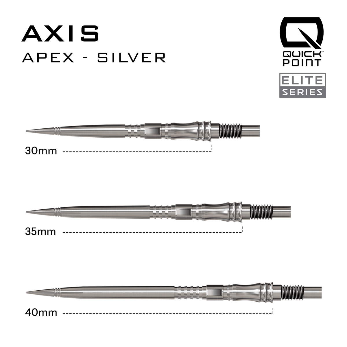 Harrows Apex Axis Elite Series Quick Point Spitzen Silver Maße