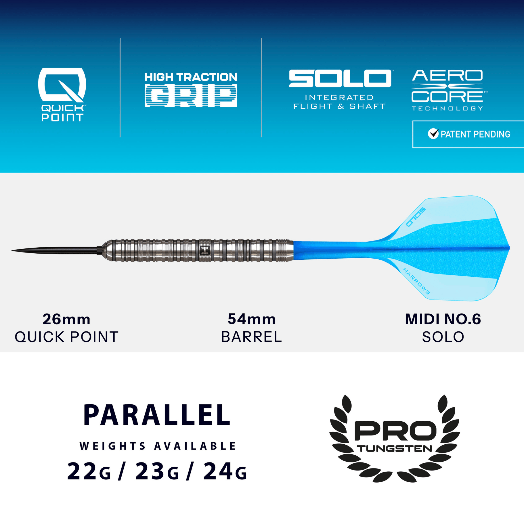 Harrows Flux Pro Tungsten Quick Point Steeldarts Maße
