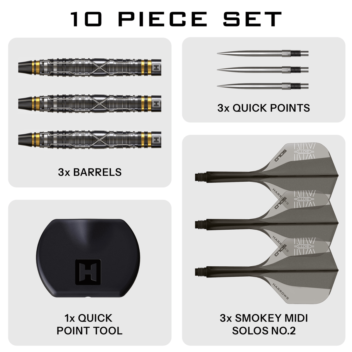 Harrows NX Luxe Tapered Quick Point Steeldarts Packungsinhalt