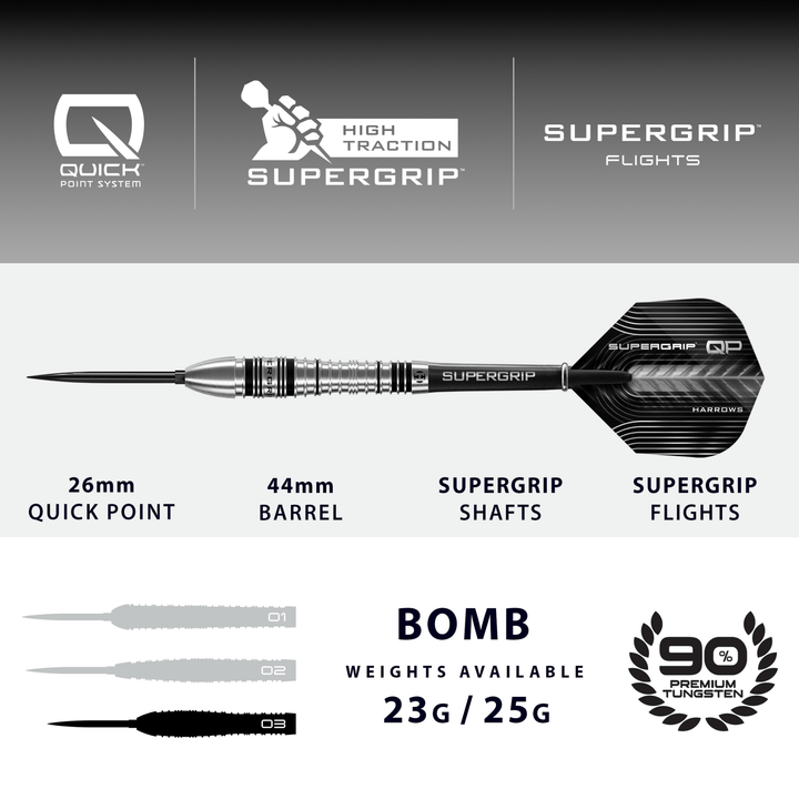 Harrows Supergrip Bomb Quick Point Steeldarts Maße