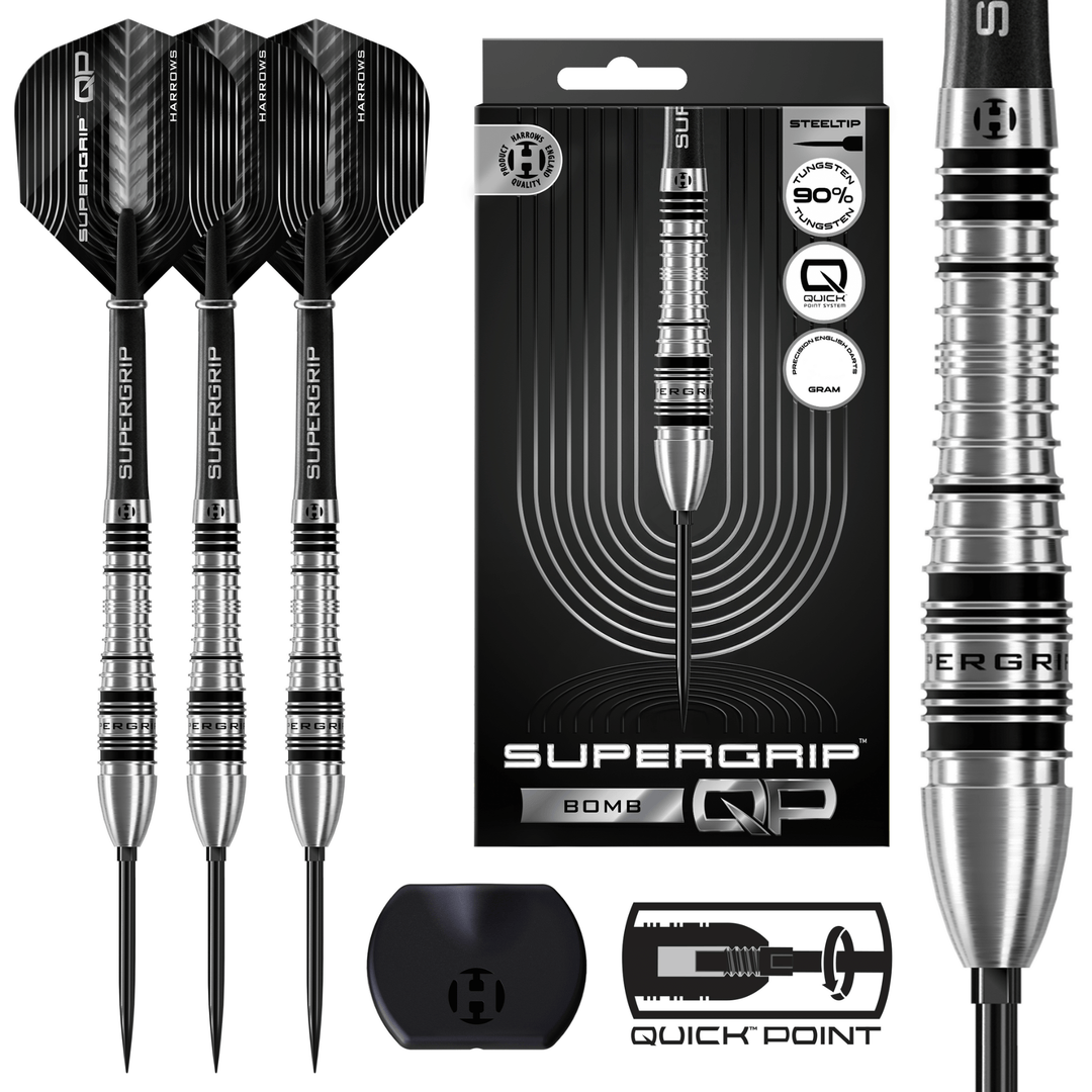 Harrows Supergrip Bomb Quick Point Steeldarts Packungsinhalt