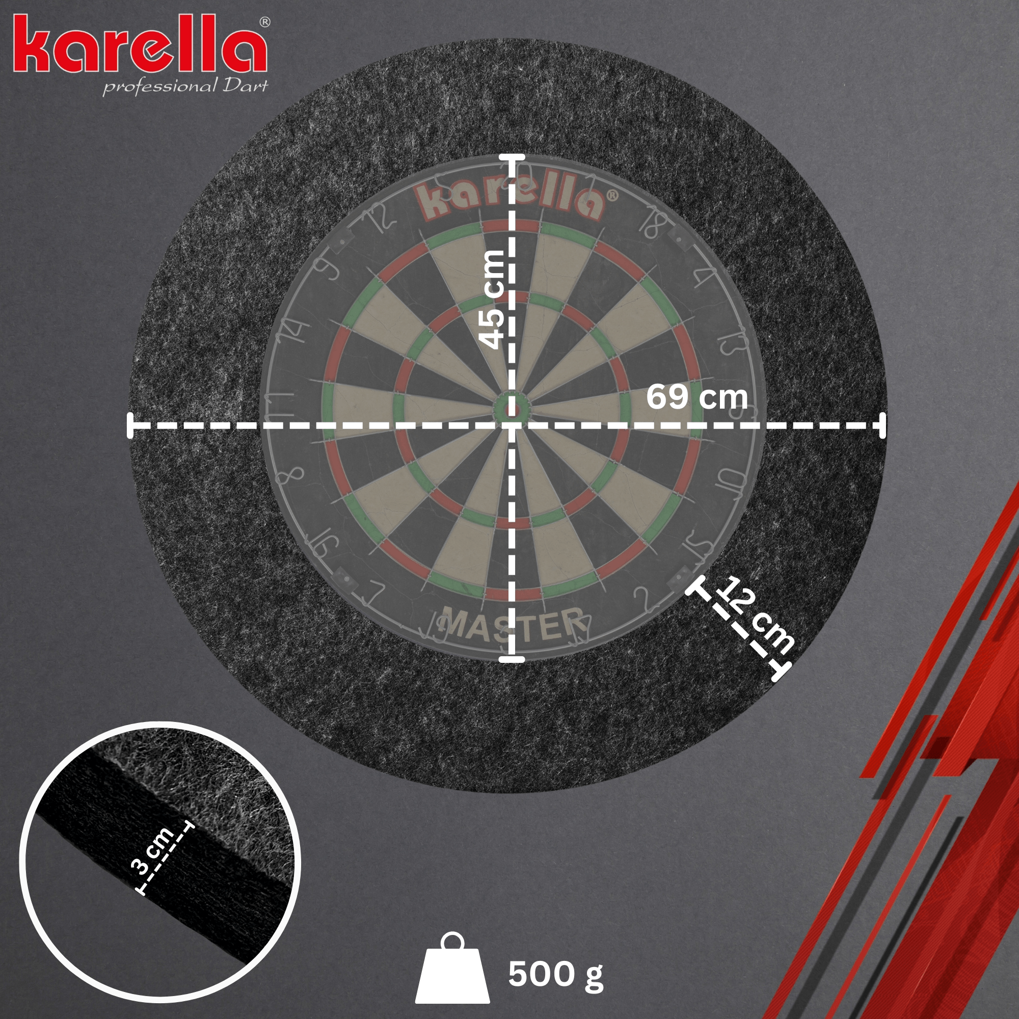 Karella Ultimo Dartboard Surround (recycelt) Abmessungen