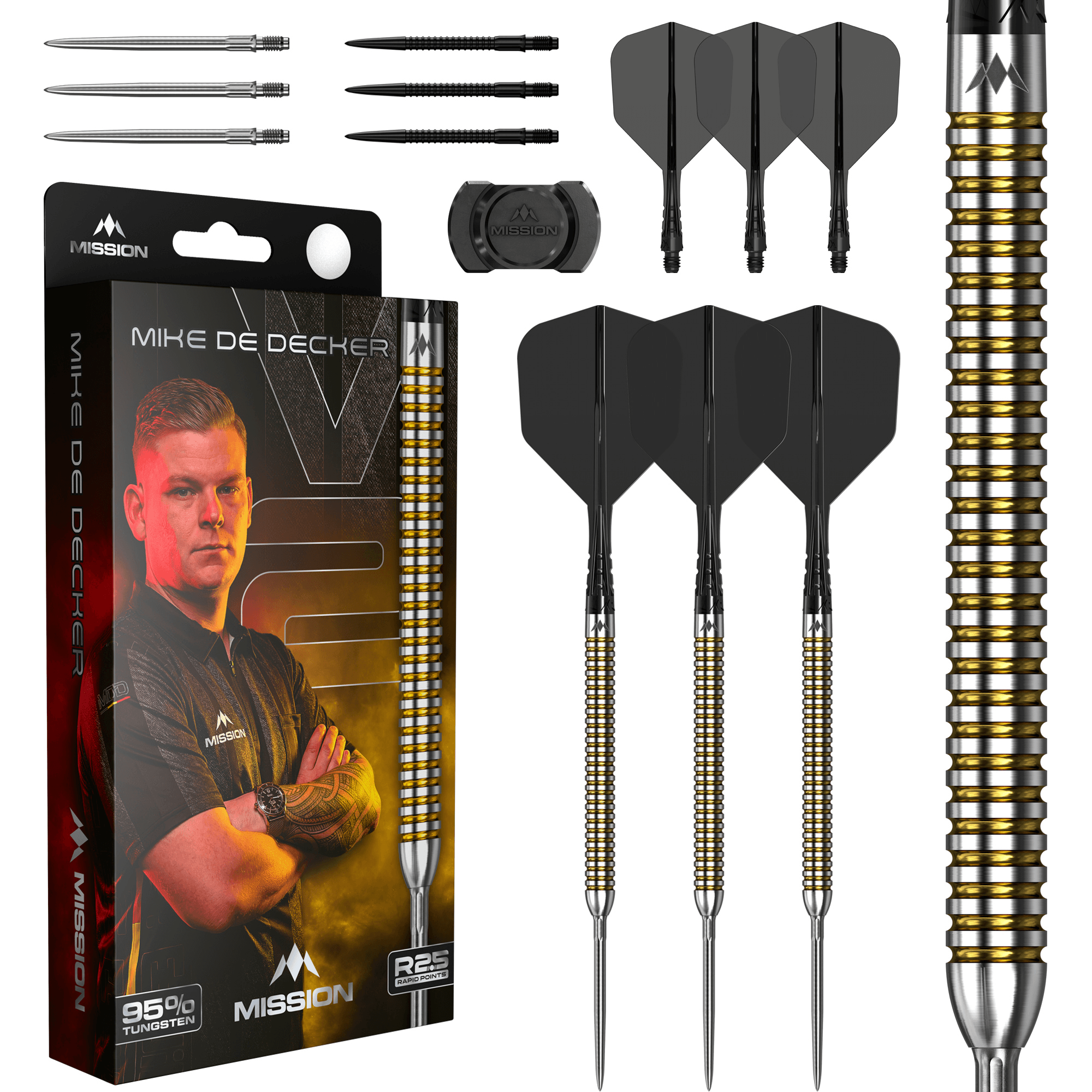 Mission Mike De Decker V2 Rapid Point Steeldarts Packungsinhalt