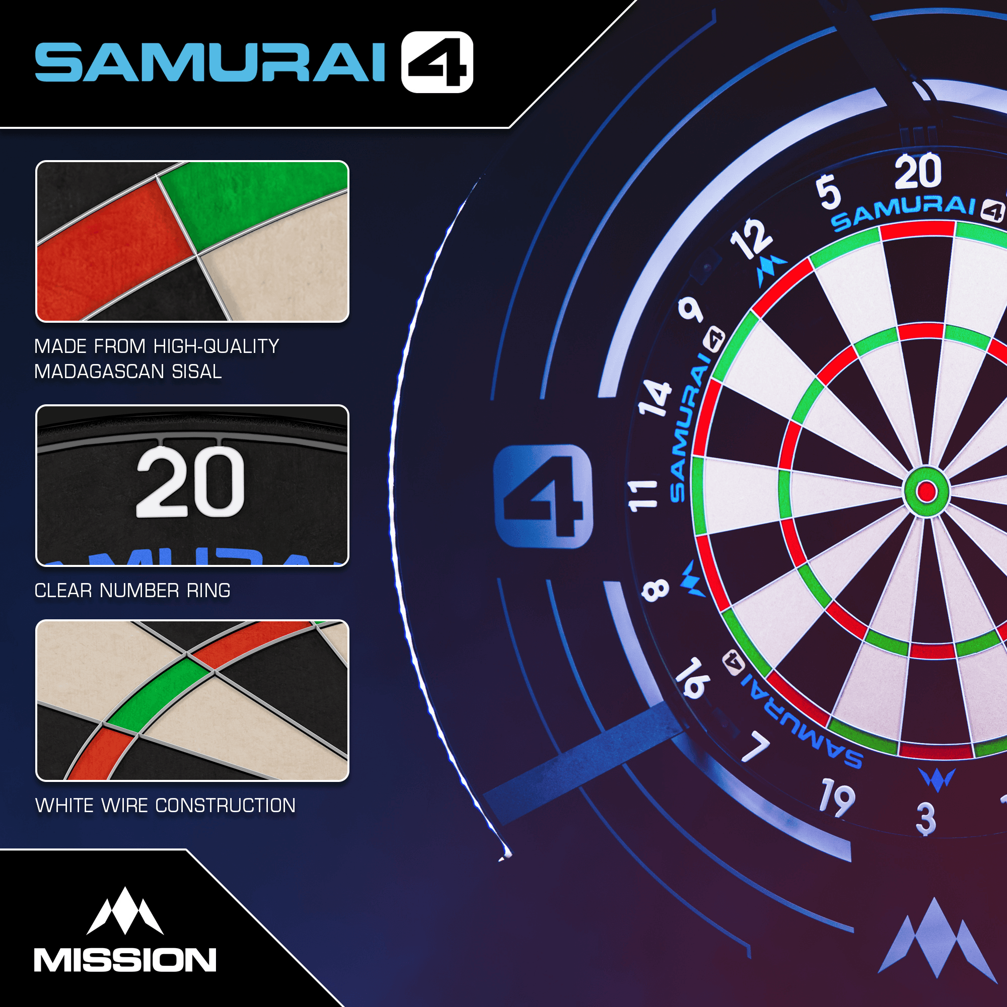 Mission Samurai 4 Dartboard White Spider Details Aufbau