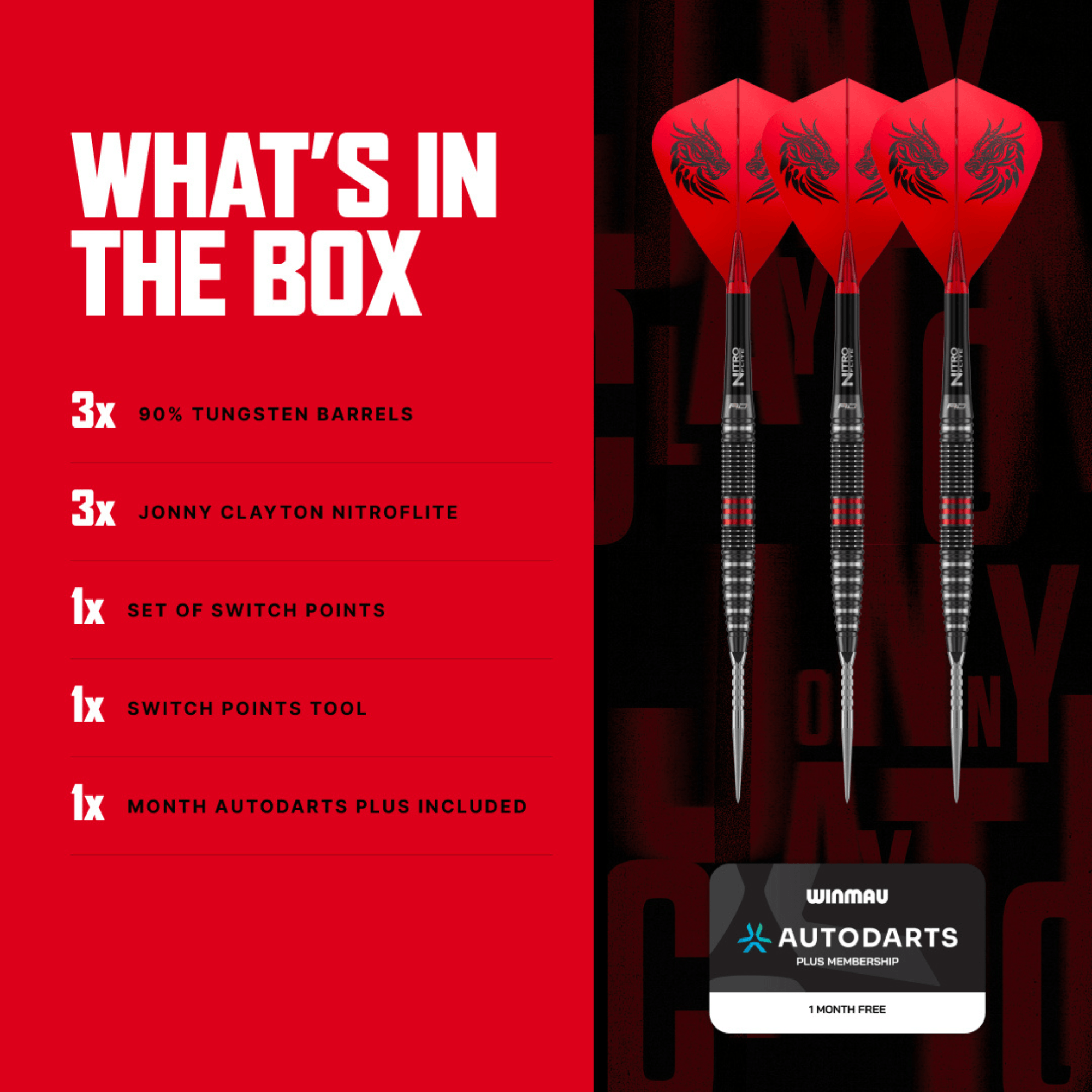Red Dragon Jonny Clayton PRO Switch Point Steeldarts Packungsinhalt
