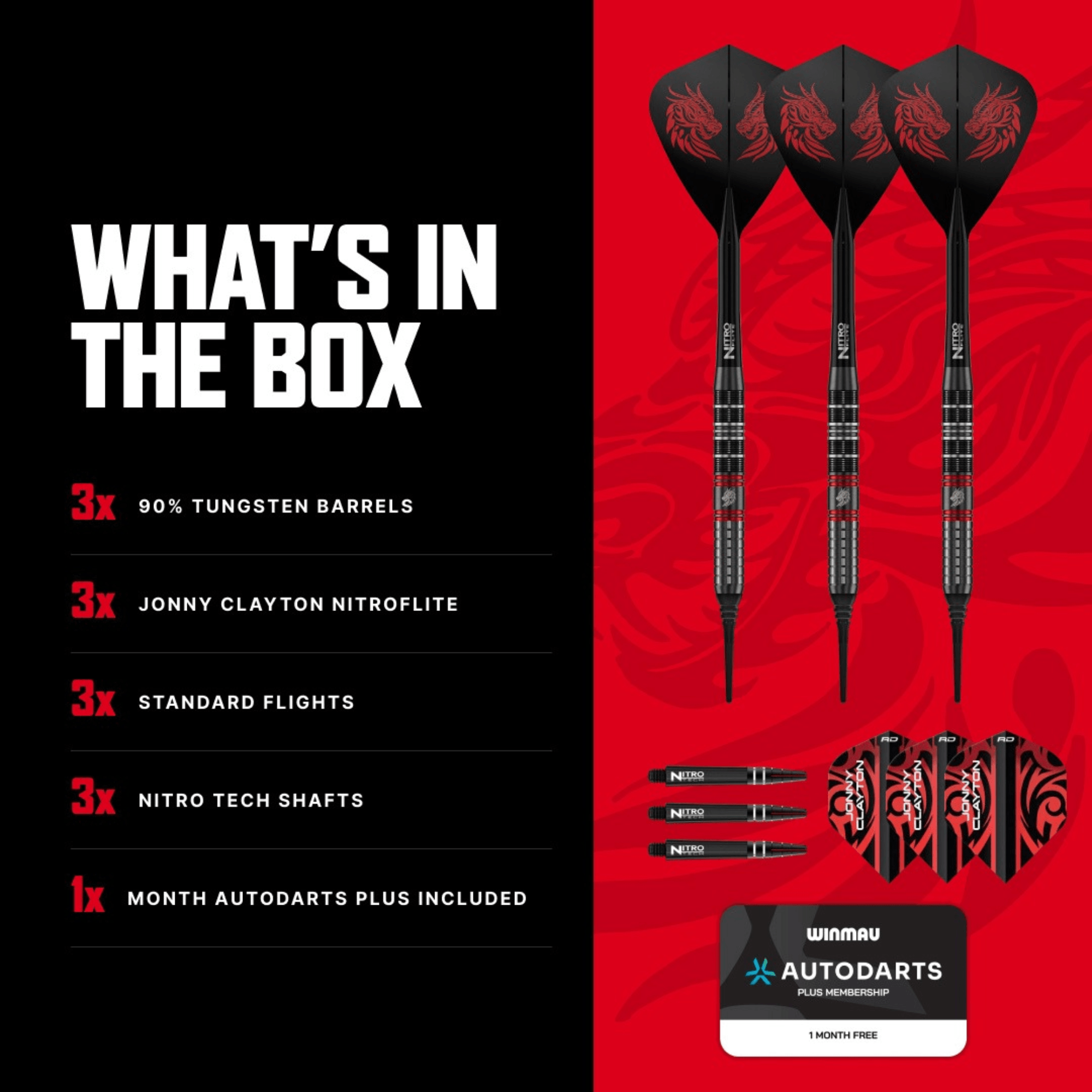 Red Dragon Jonny Clayton ULTRA Softdarts Packungsinhalt