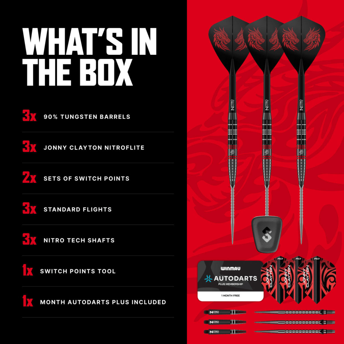 Red Dragon Jonny Clayton ULTRA Switch Point Steeldarts Packungsinhalt