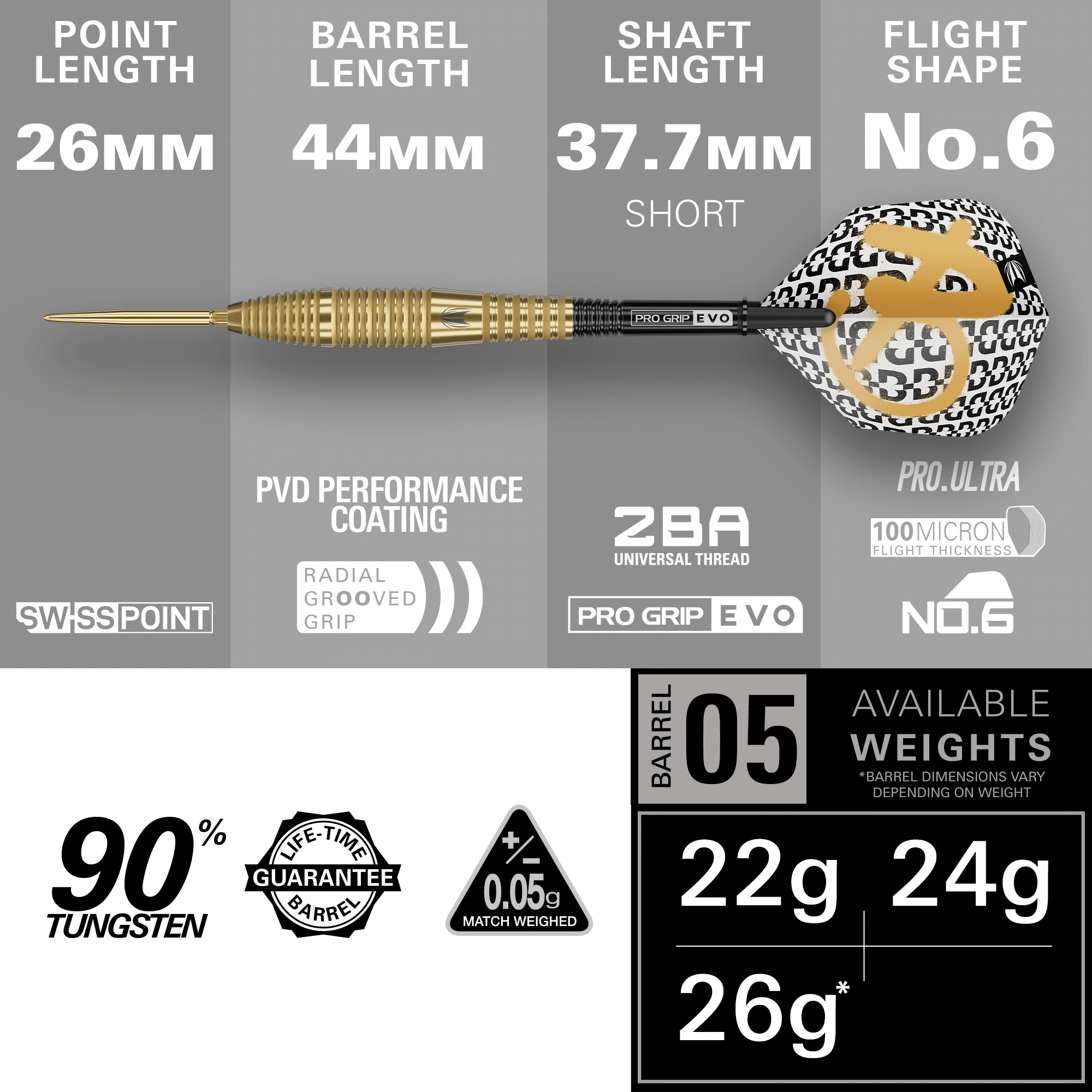 Target Bolide Envy 05 Swiss Point Steeldarts Maße