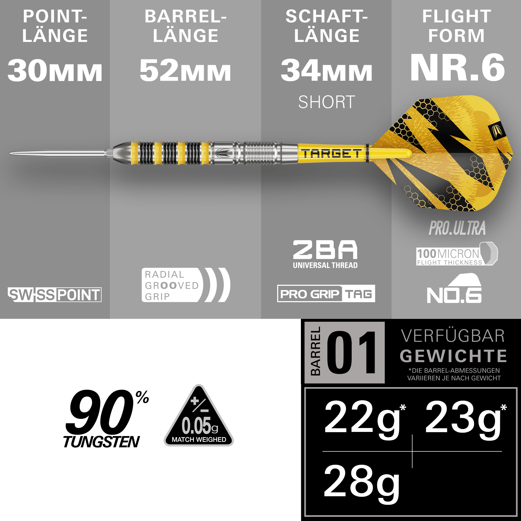 Target Buzz 01 Swiss Point Steeldarts Maße 28g