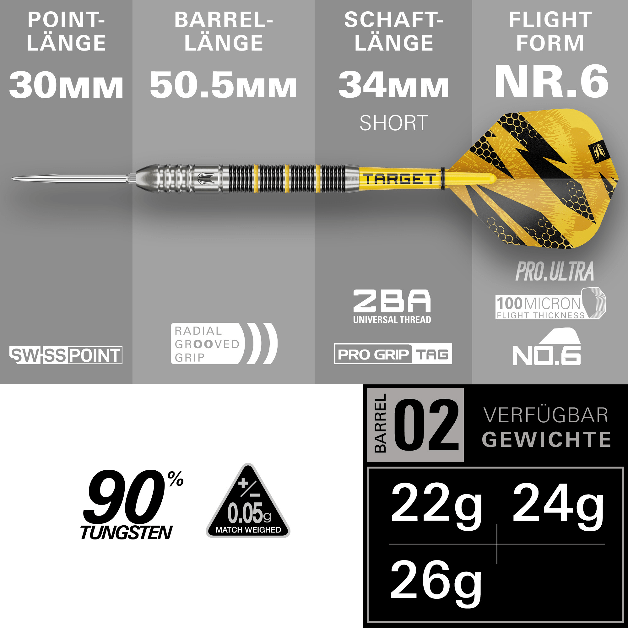 Target Buzz 02 Swiss Point Steeldarts Maße