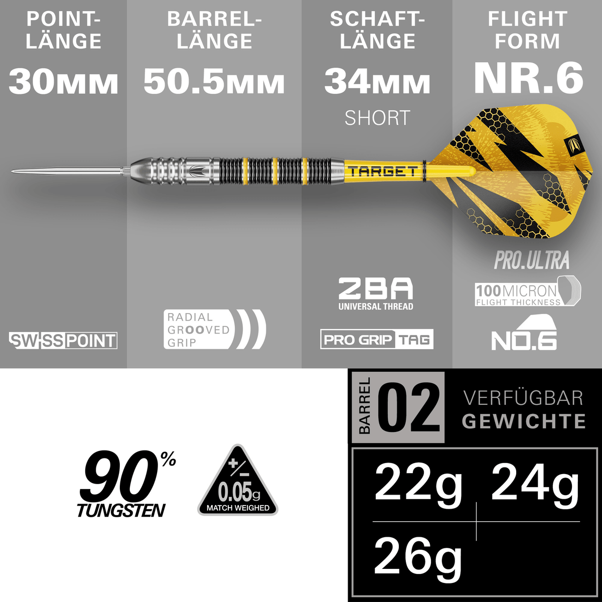 Target Buzz 02 Swiss Point Steeldarts Maße