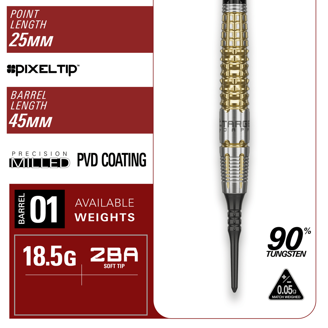 Target Japan Black Marque Warrior Softdarts Maße Barrel und Point