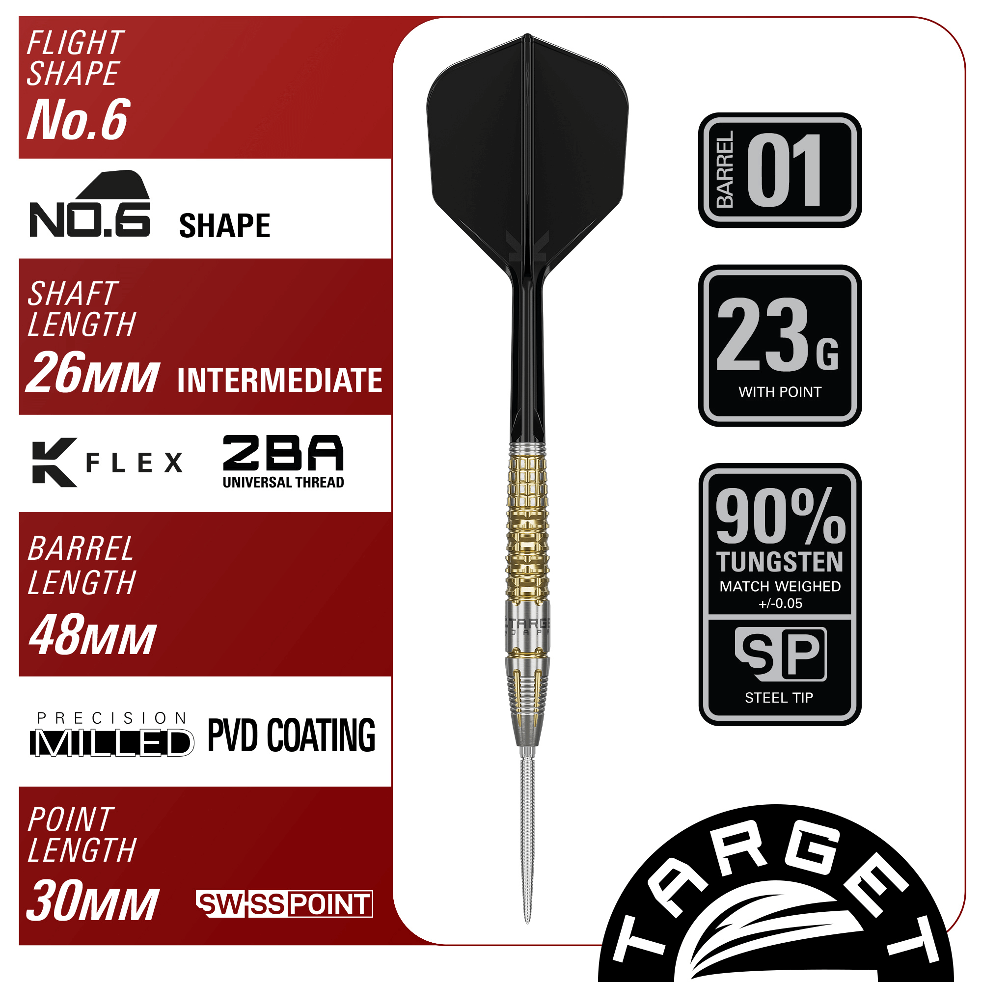 Target Japan Black Marque Warrior Swiss Point Steeldarts Maße 23g