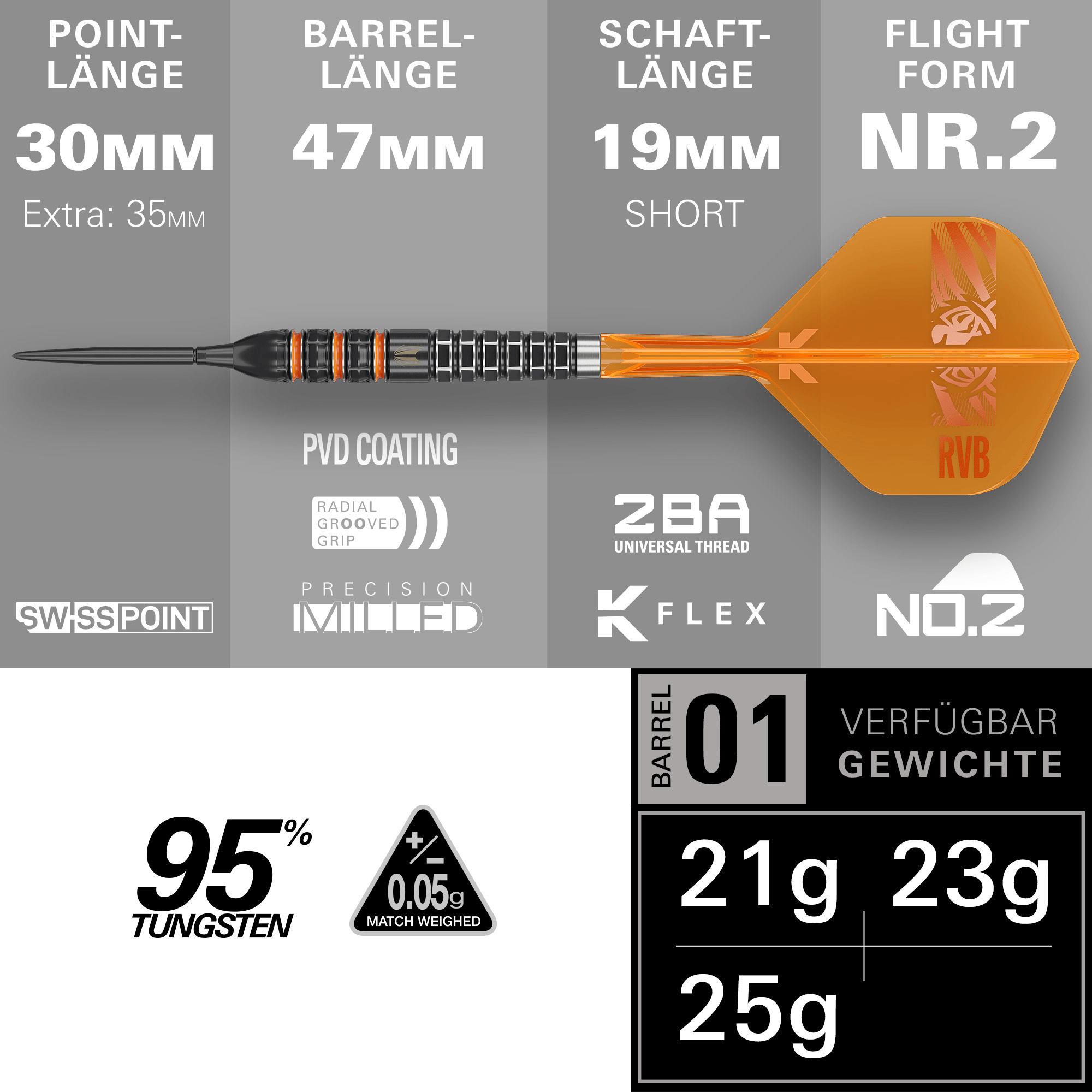 Target Raymond van Barneveld 95K Swiss Point Steeldarts Maße