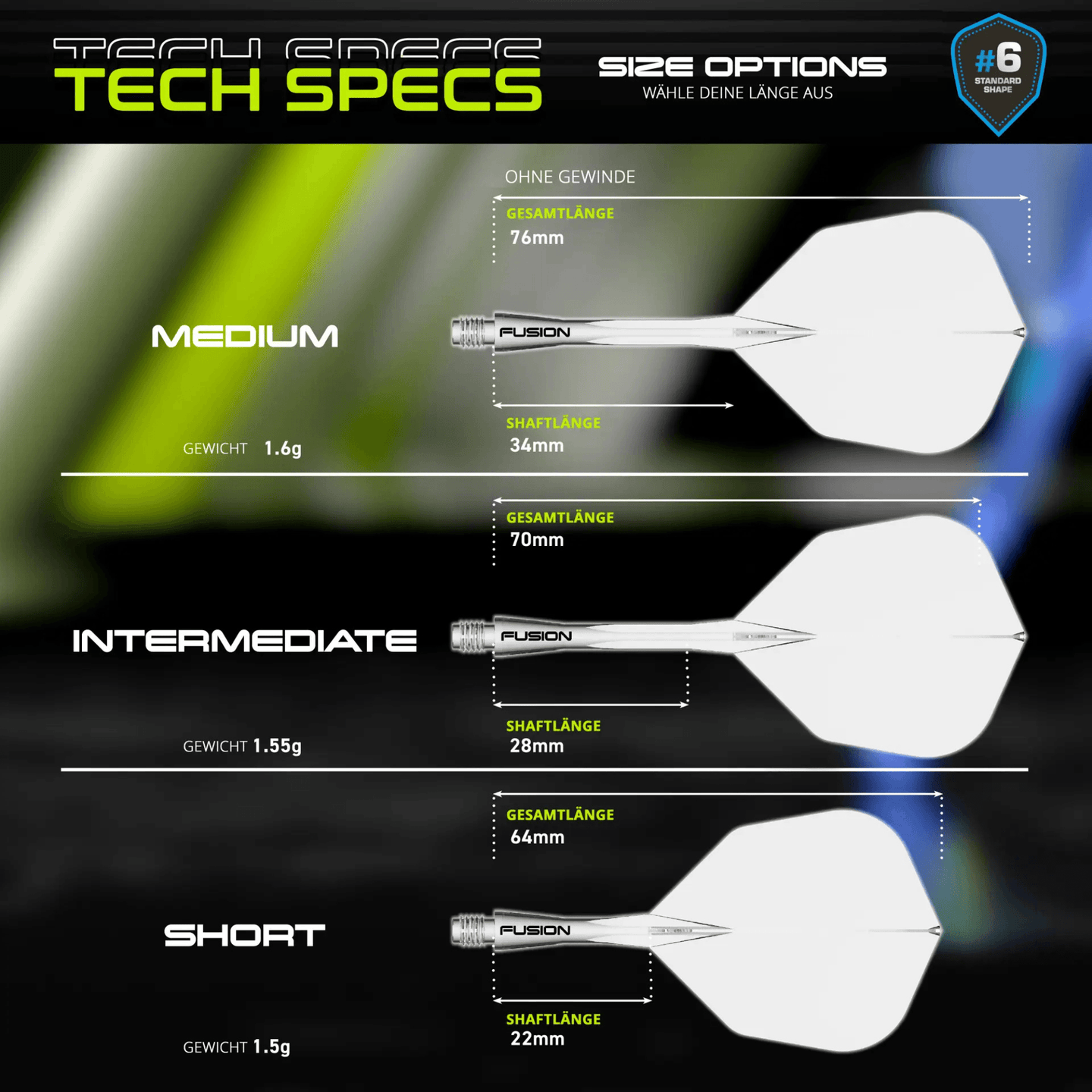 Winmau Fusion Integrated Flight System Small Clear Größen
