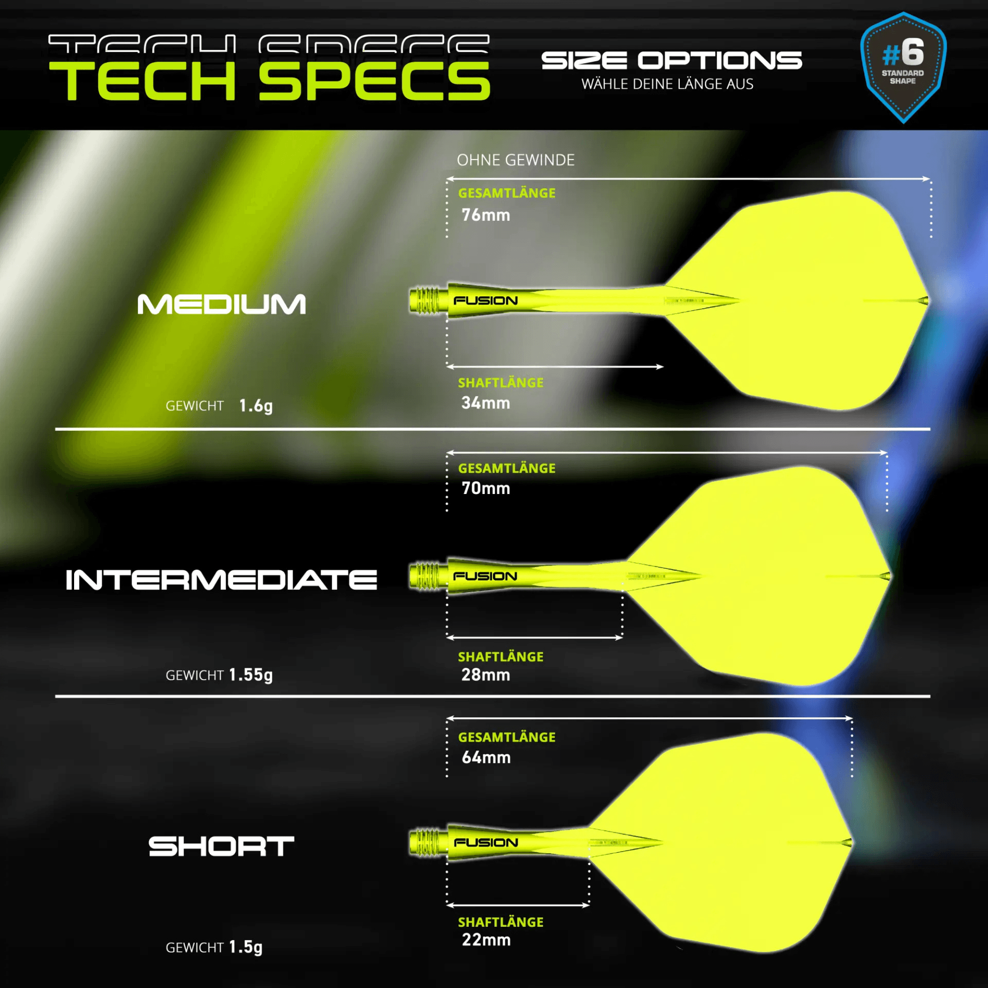 Winmau Fusion Integrated Flight System Small Neon Yellow Größen
