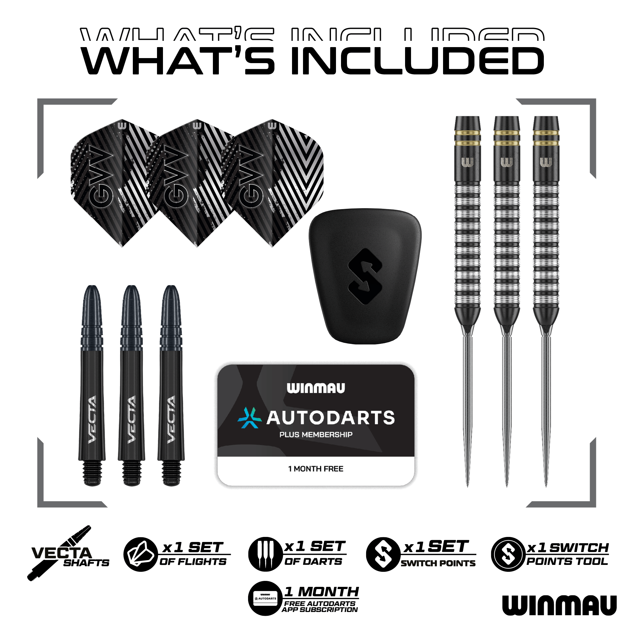 Winmau GVV TS Switch Point Steeldarts Packungsinhalt