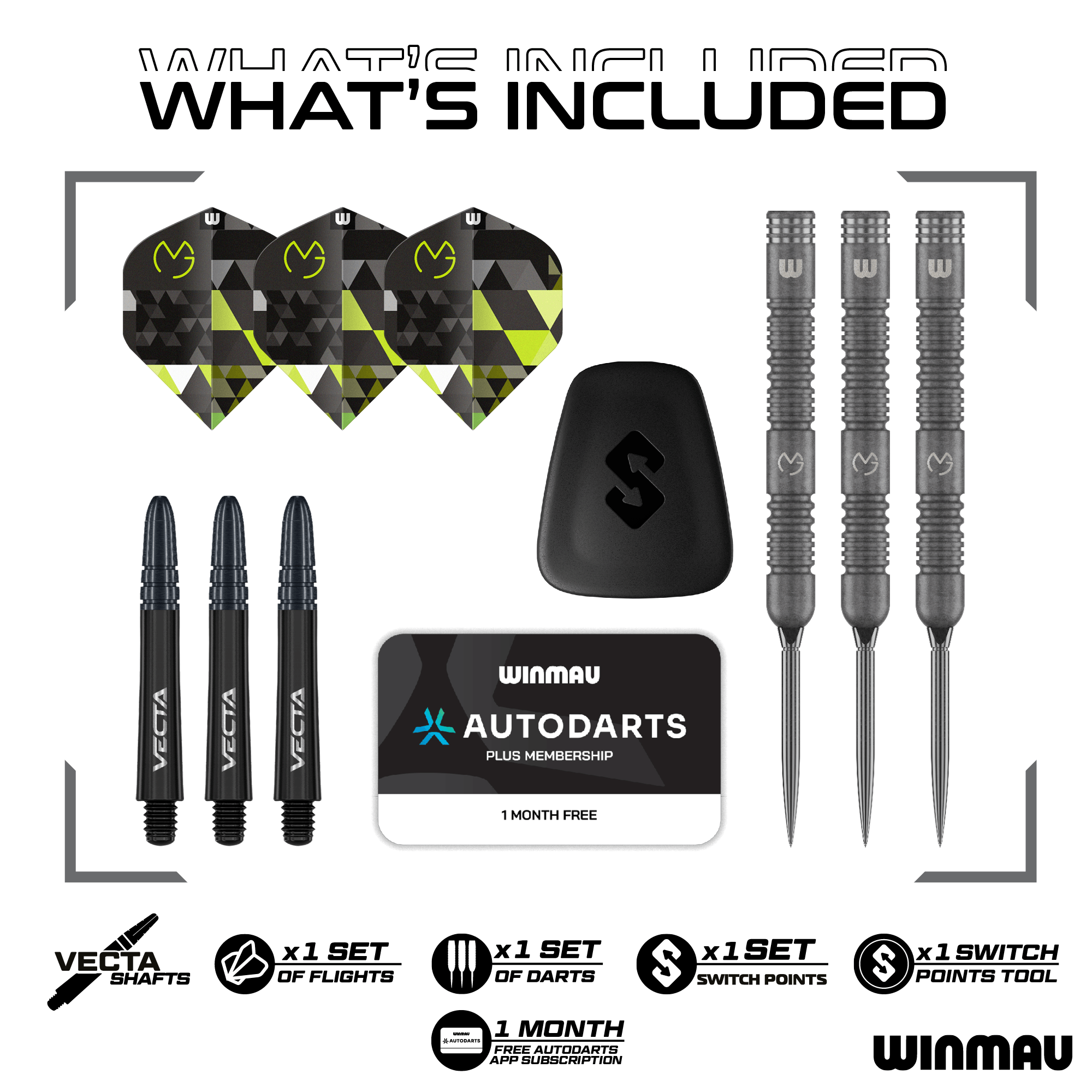 Winmau MVG TS Switch Point Steeldarts Packungsinhalt